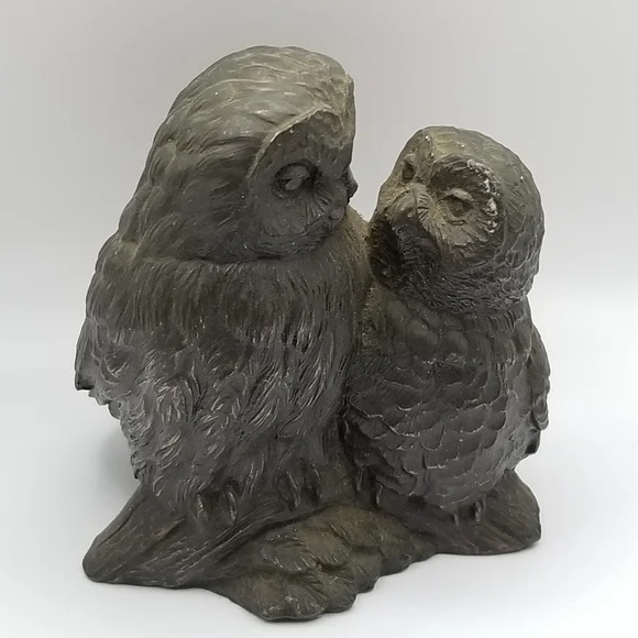 Vintage Owl Collection Otagiri Stoneware Bronze Pair Cryptomeria Wood Figurine - Picture 7 of 16